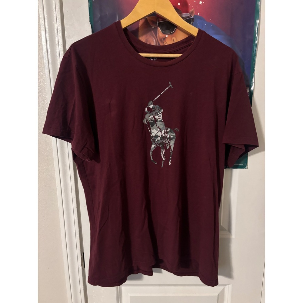 Polo Ralph Lauren Mens Big Pony Camo Logo T-Shirt Burgundy Maroon Large